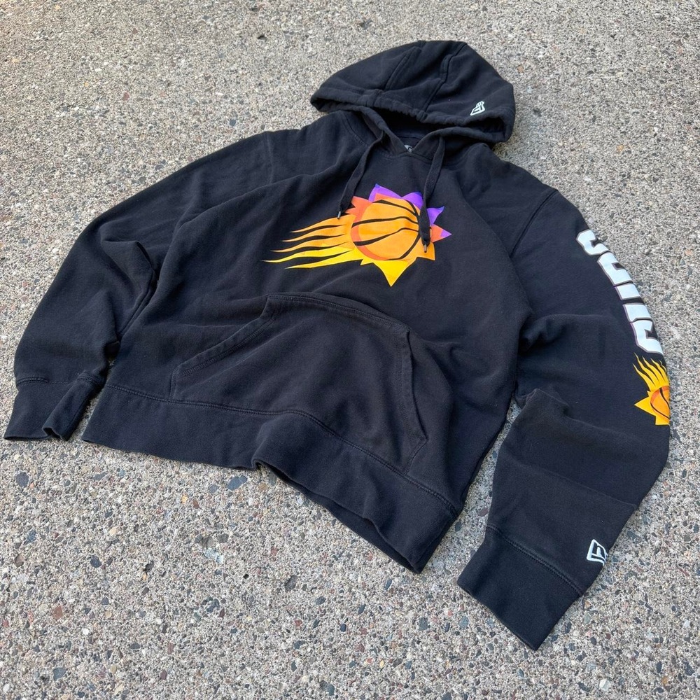 Y2K New Era Phoenix Suns Hoodie Men's Medium Black NBA Basketball Sleeve Graphic